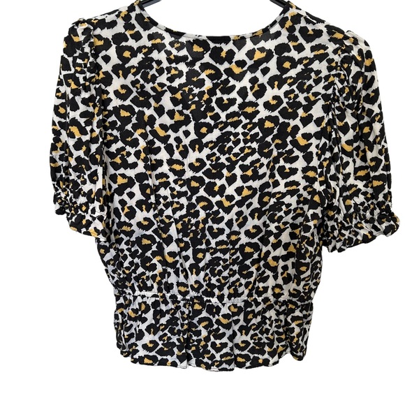 Banana Republic Leopard Print Puffed Sleeve Peplum Top Size Medium GUC - Picture 2 of 9